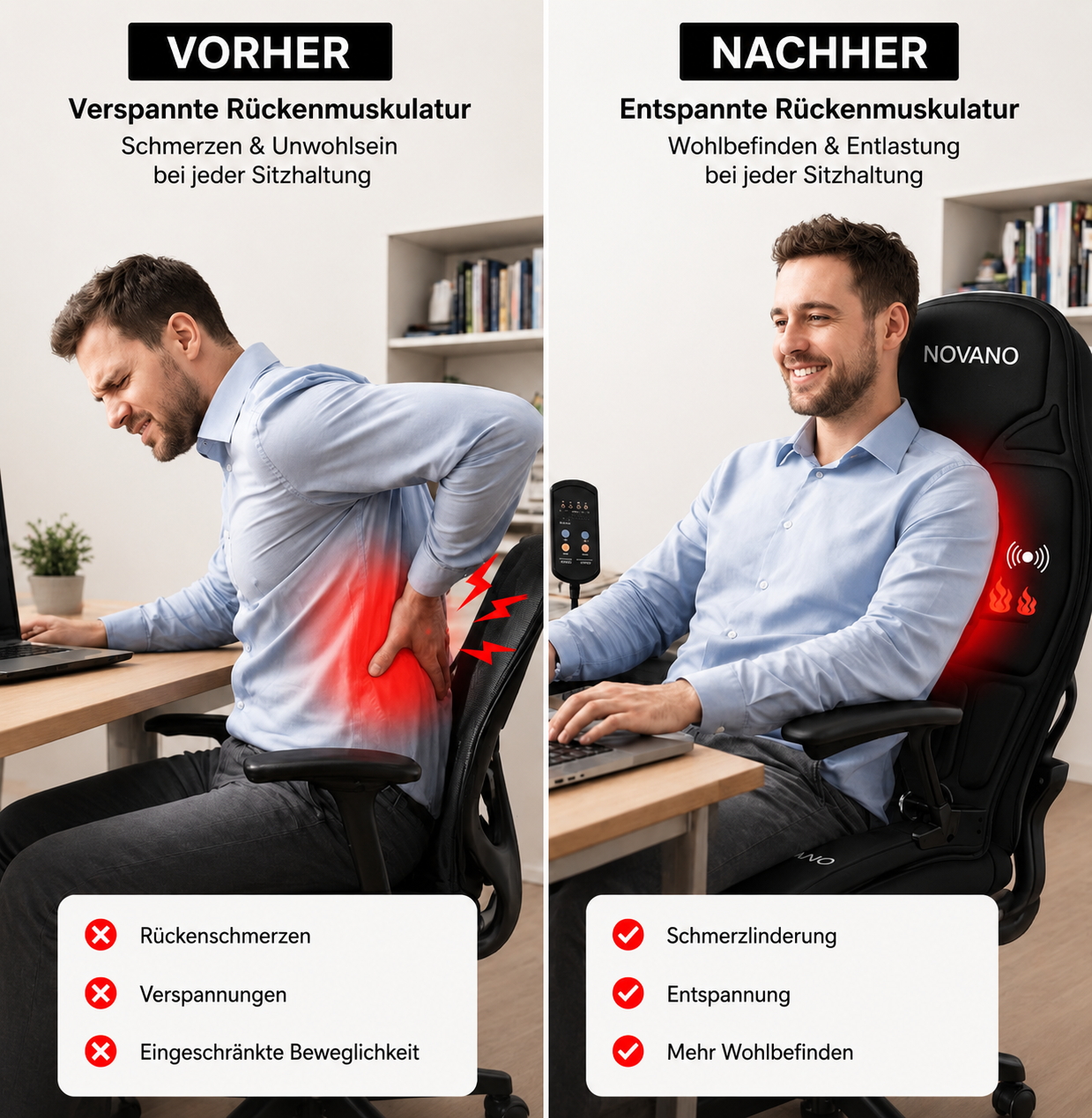 Novano Massageauflage für Rücken & Sitzkomfort